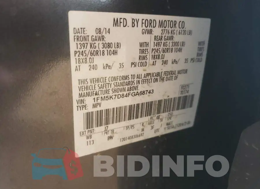 1FM5K7D84FGA68743 Photo# 10