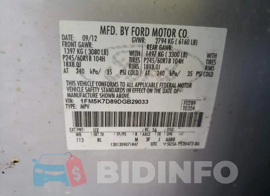 1FM5K7D89DGB29033 Photo# 13