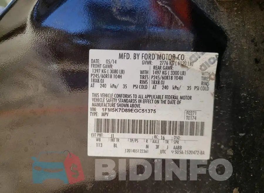 1FM5K7D89EGC51375 Photo# 10