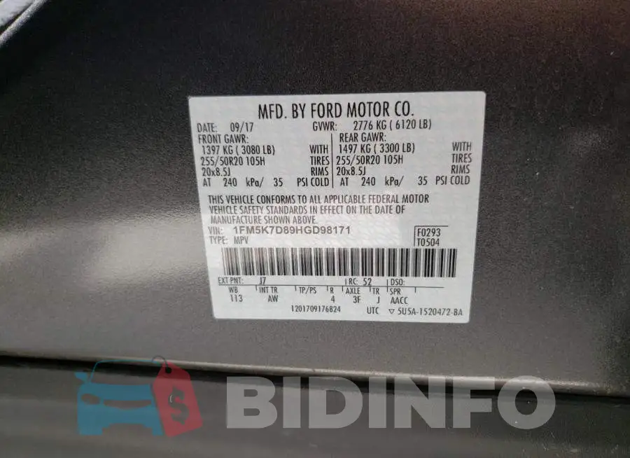 1FM5K7D89HGD98171 Photo# 10