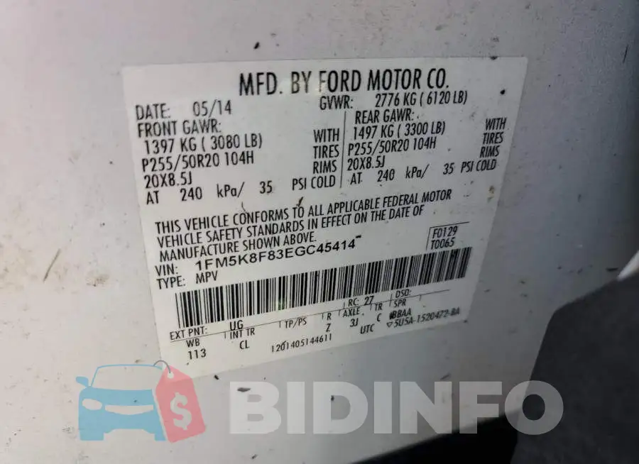 1FM5K8F83EGC45414 Photo# 10