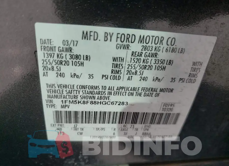 1FM5K8F88HGC67283 Photo# 10