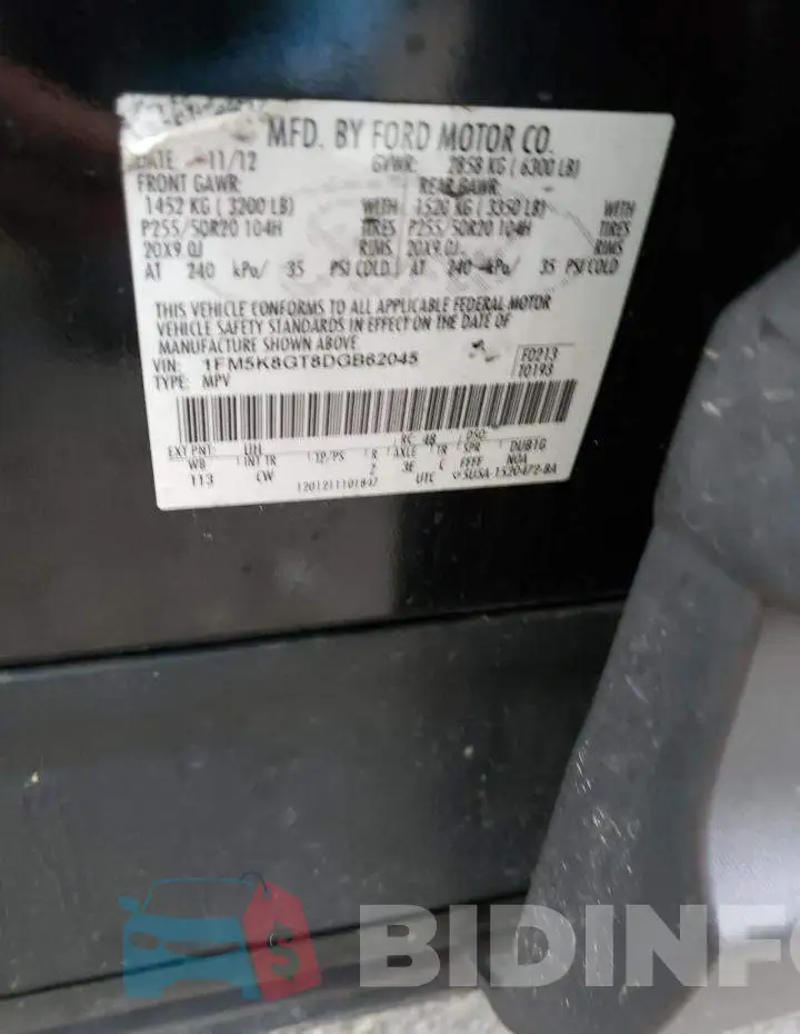 1FM5K8GT8DGB62045 Photo# 10