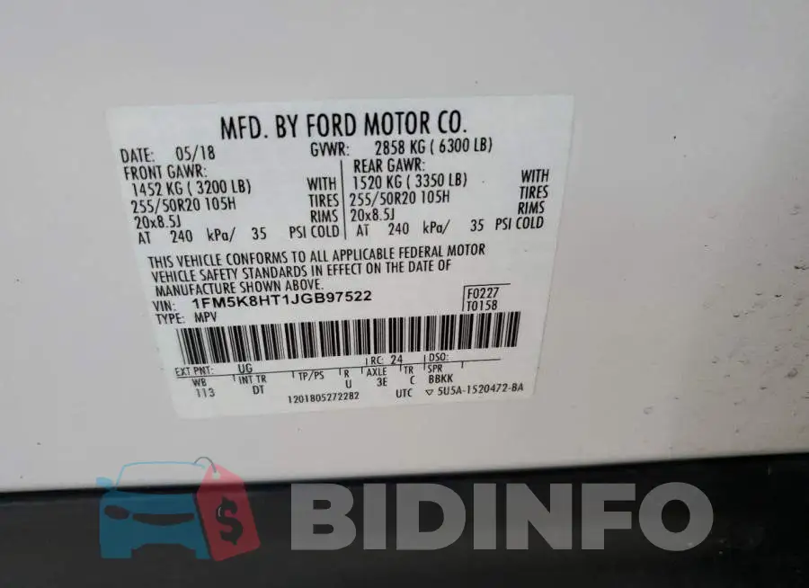 1FM5K8HT1JGB97522 Photo# 10