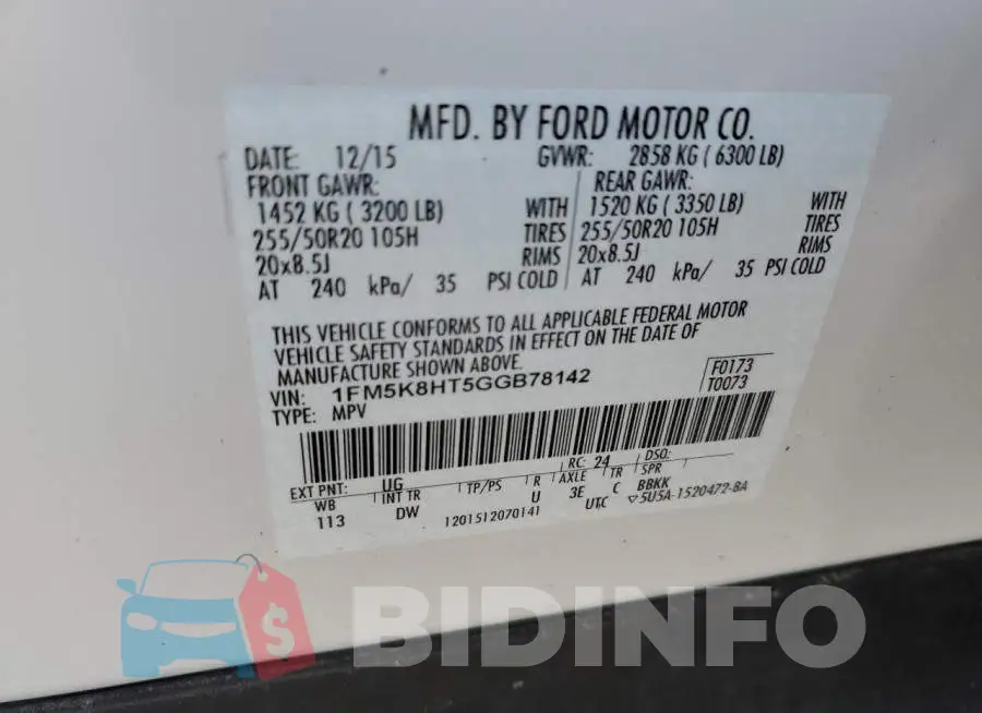 1FM5K8HT5GGB78142 Photo# 10