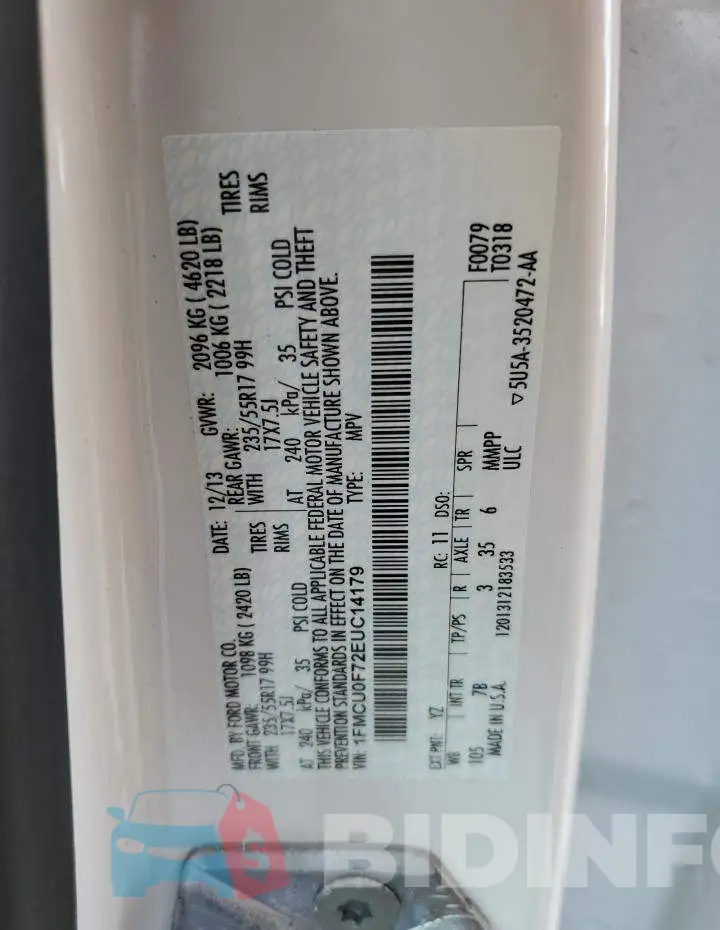 1FMCU0F72EUC14179 Photo# 10