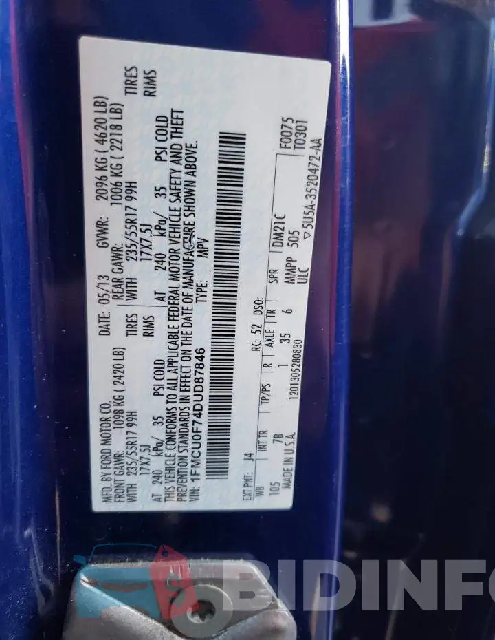 1FMCU0F74DUD87846 Photo# 10