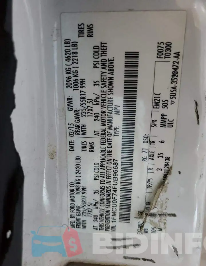 1FMCU0F74FUB96687 Photo# 10