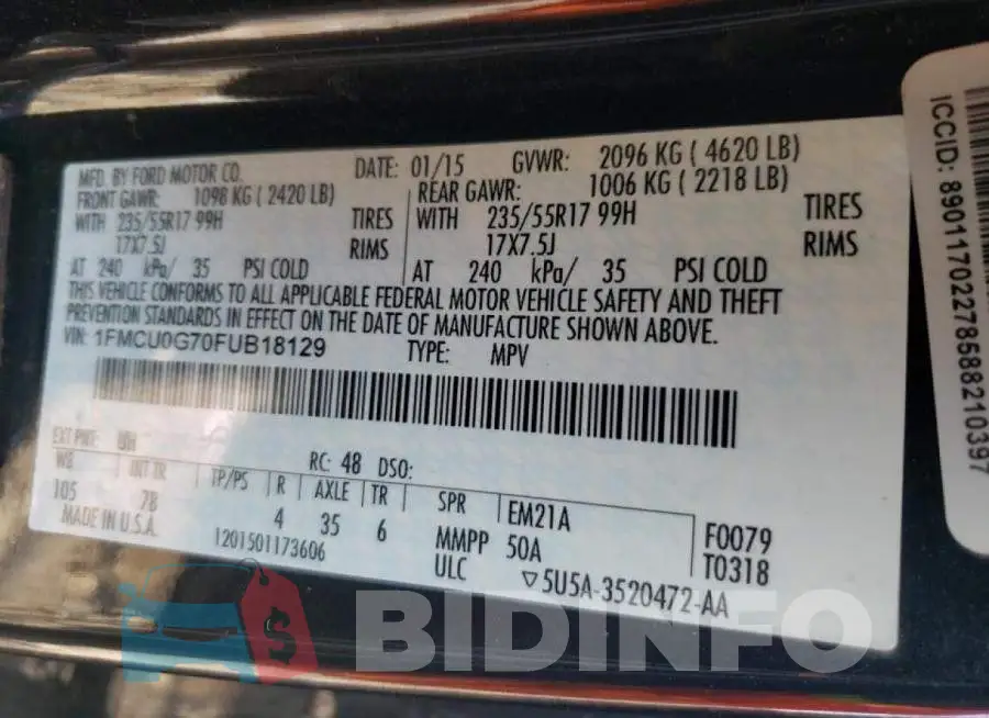 1FMCU0G70FUB18129 Photo# 10