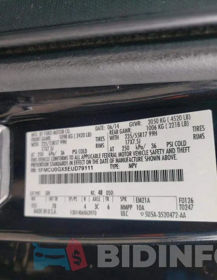 1FMCU0GX5EUD79111 Photo# 10