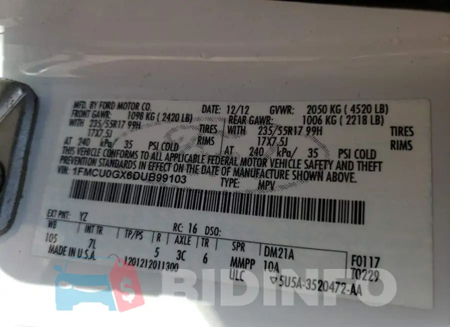 1FMCU0GX6DUB99103 Photo# 10