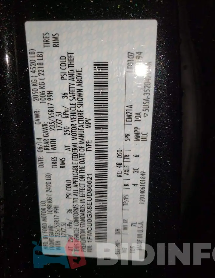 1FMCU0GX8EUD86621 Photo# 10