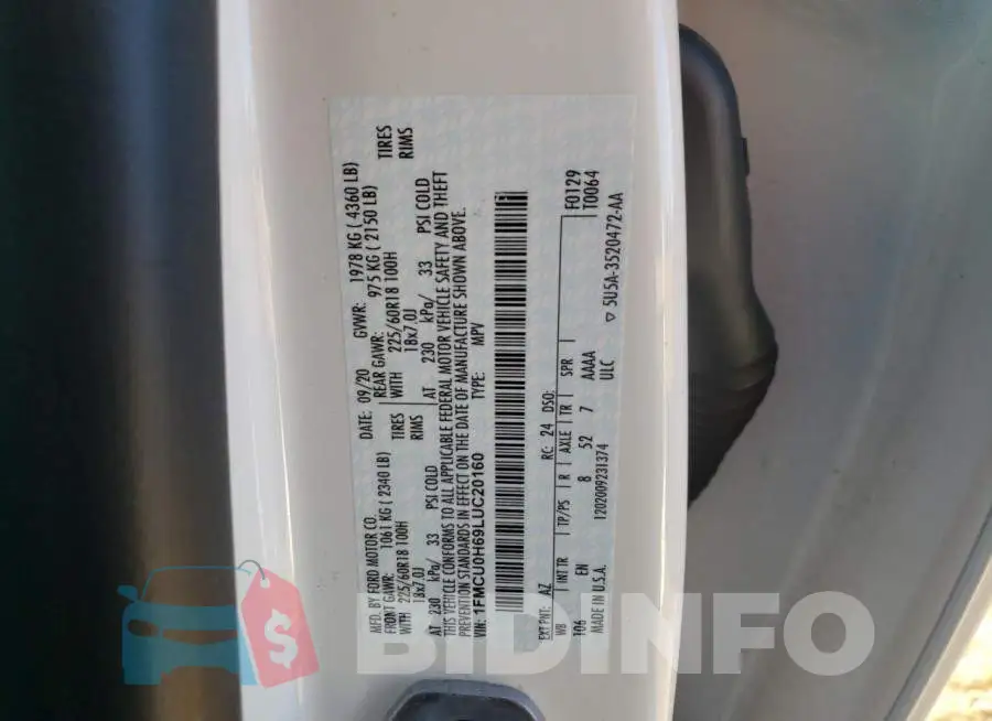1FMCU0H69LUC20160 Photo# 10
