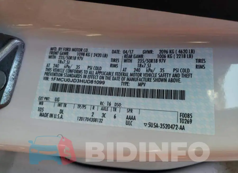 1FMCU0JD3HUD81099 Photo# 10