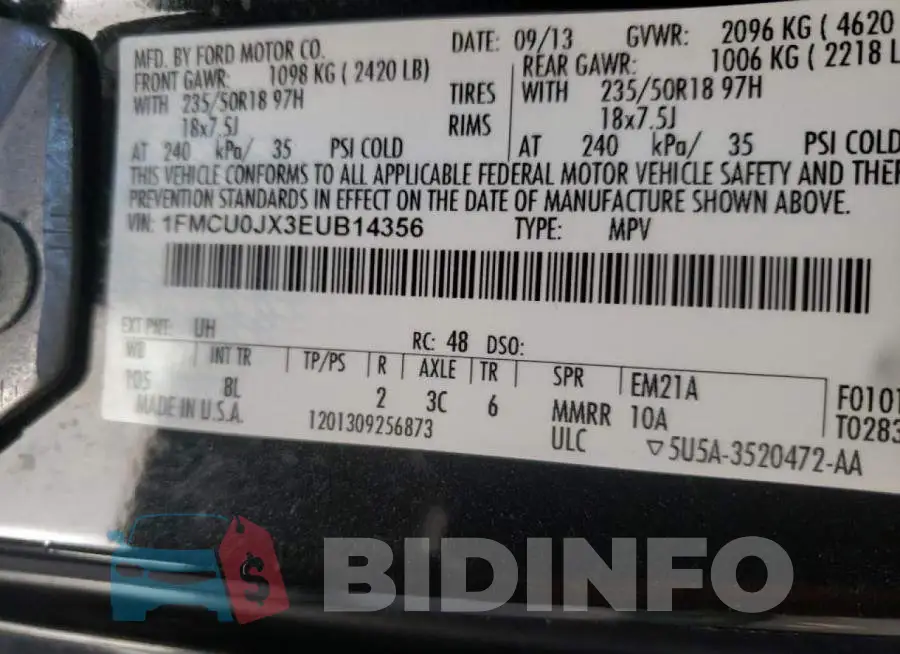 1FMCU0JX3EUB14356 Photo# 8
