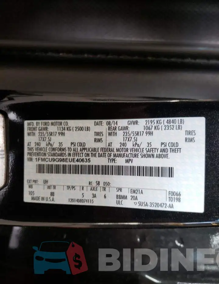 1FMCU9G98EUE40635 Photo# 10