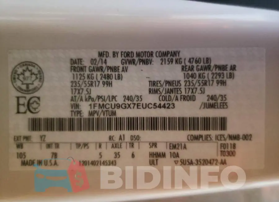 1FMCU9GX7EUC54423 Photo# 10