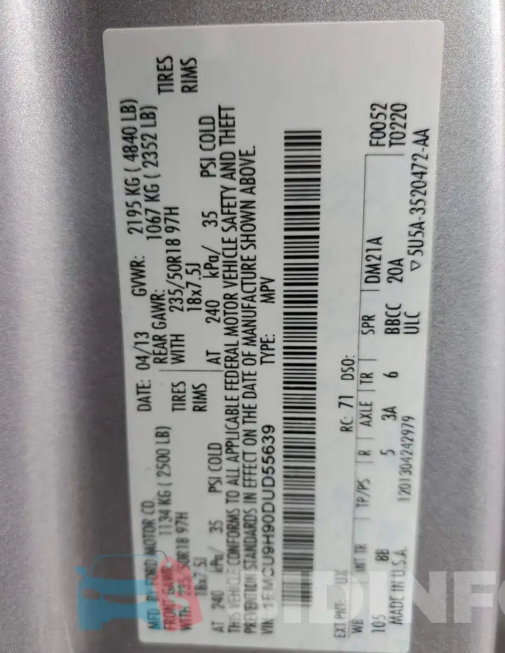 1FMCU9H90DUD55639 Photo# 12