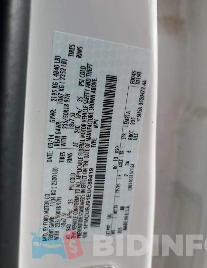 1FMCU9J91EUC89419 Photo# 10