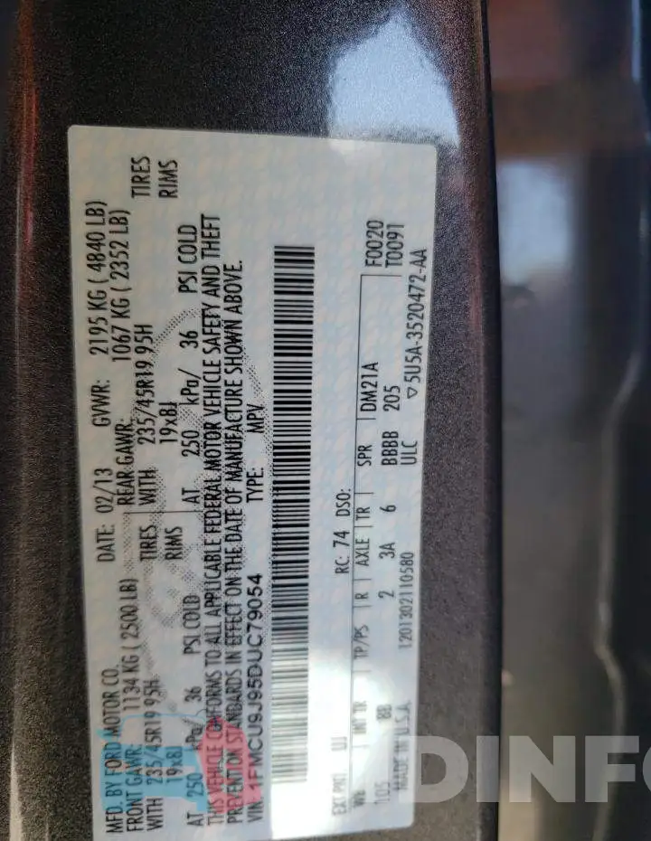 1FMCU9J95DUC79054 Photo# 10