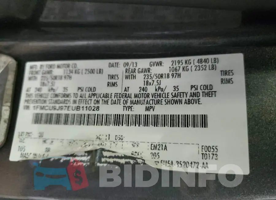 1FMCU9J97EUB11028 Photo# 13