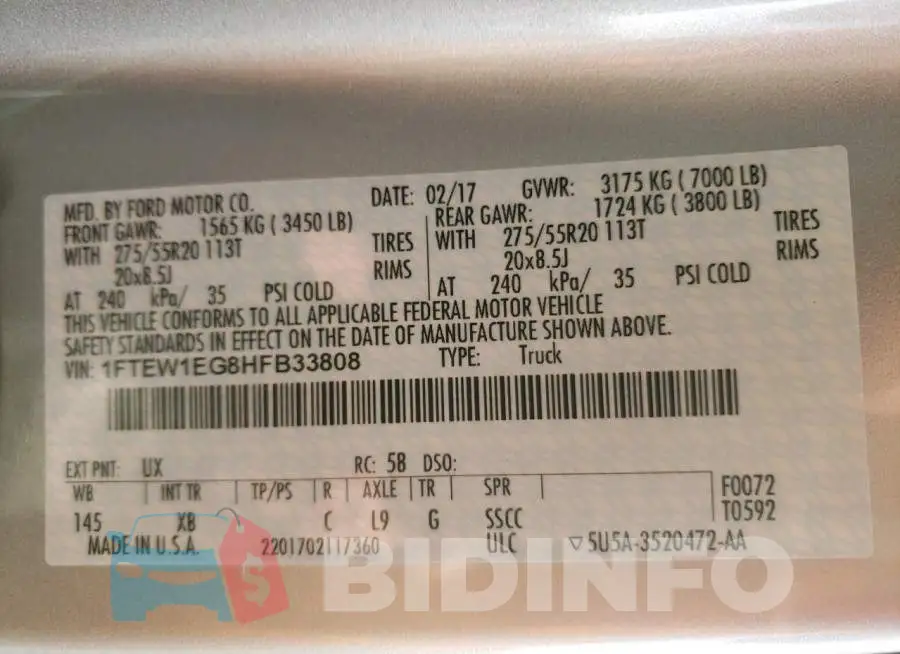 1FTEW1EG8HFB33808 Photo# 10