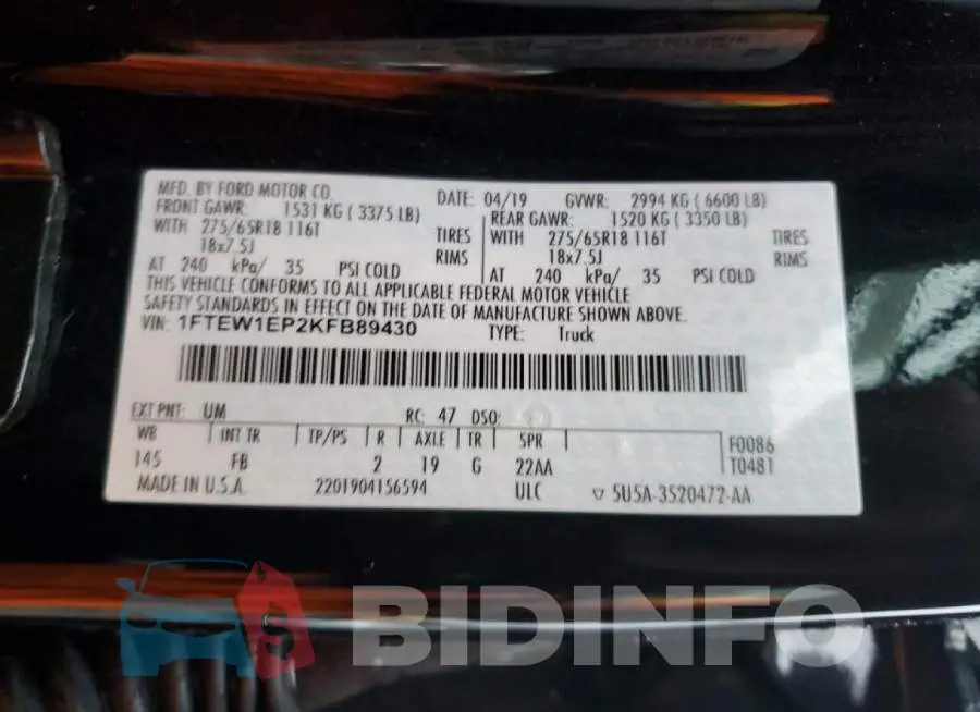 1FTEW1EP2KFB89430 Photo# 10