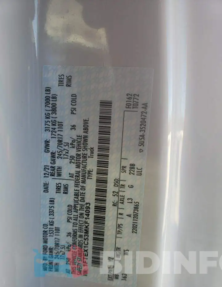 1FTEX1C53MKF14093 Photo# 13