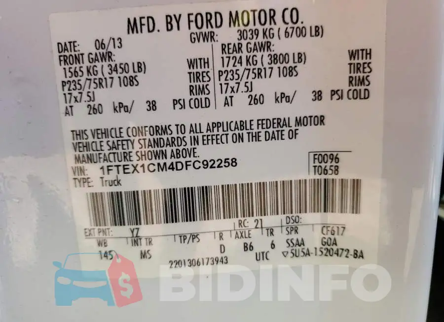 1FTEX1CM4DFC92258 Photo# 12