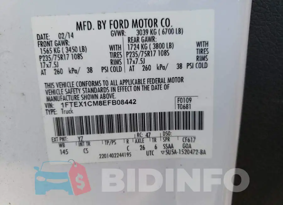 1FTEX1CM8EFB08442 Photo# 10