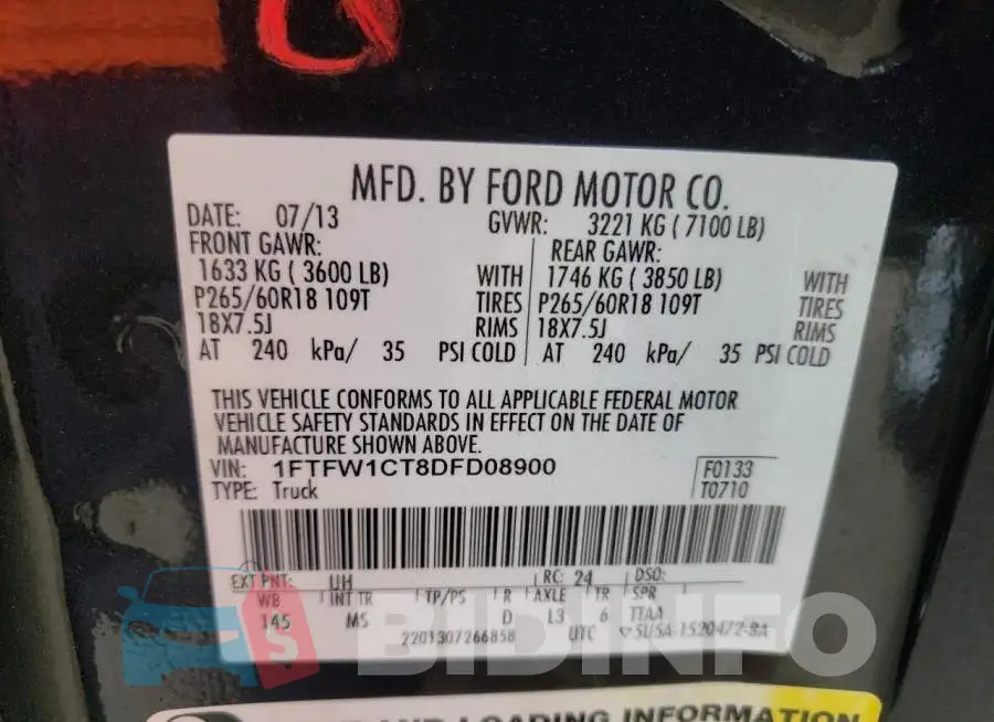 1FTFW1CT8DFD08900 Photo# 10