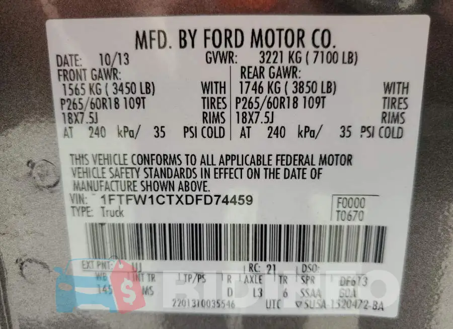 1FTFW1CTXDFD74459 Photo# 10