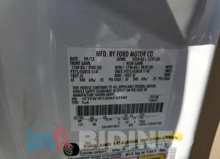 1FTFW1ET3DKF83160 Photo# 10