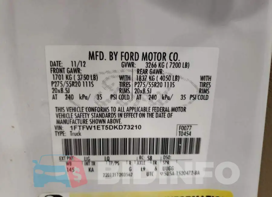 1FTFW1ET5DKD73210 Photo# 10