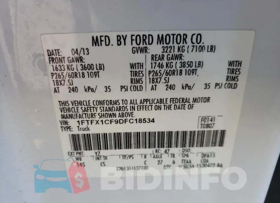 1FTFX1CF9DFC18534 Photo# 10