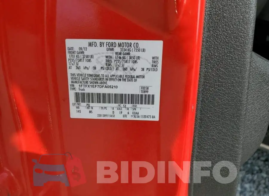 1FTFX1EF7DFA05210 Photo# 10