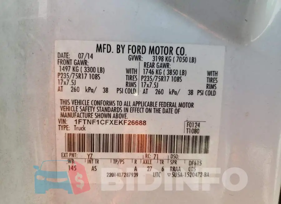 1FTNF1CFXEKF26688 Photo# 10