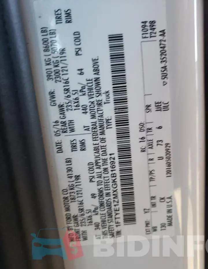 1FTYE1ZMXGKB16921 Photo# 10