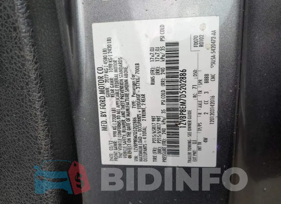 1ZVBP8EM7D5202886 Photo# 10