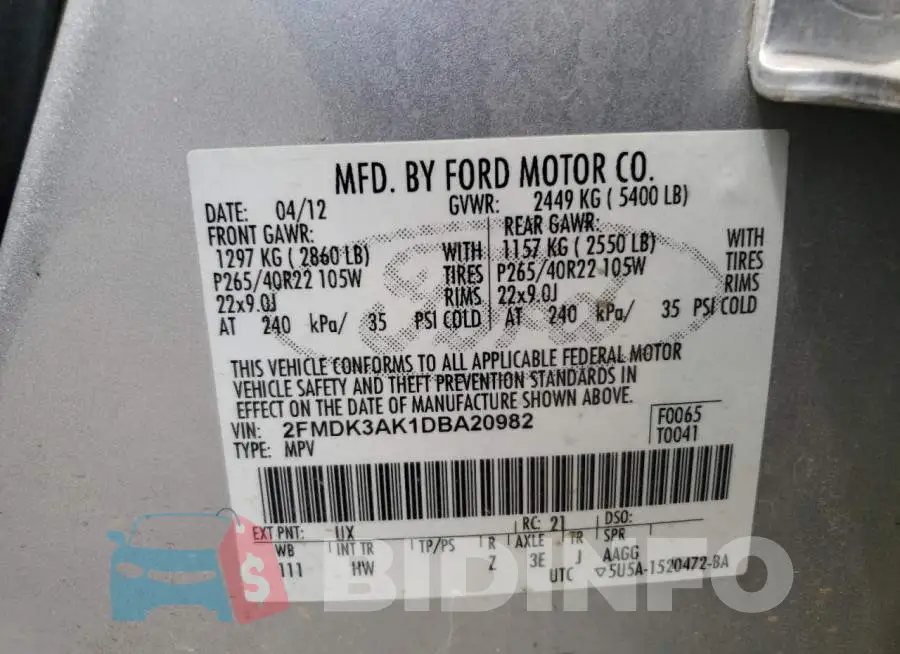 2FMDK3AK1DBA20982 Photo# 10