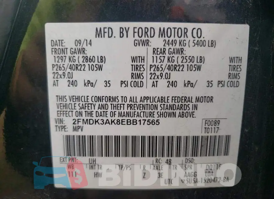 2FMDK3AK8EBB17565 Photo# 10