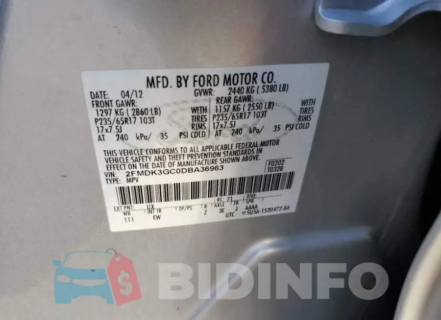 2FMDK3GC0DBA36963 Photo# 12