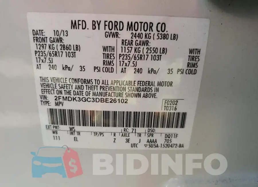 2FMDK3GC3DBE26102 Photo# 10