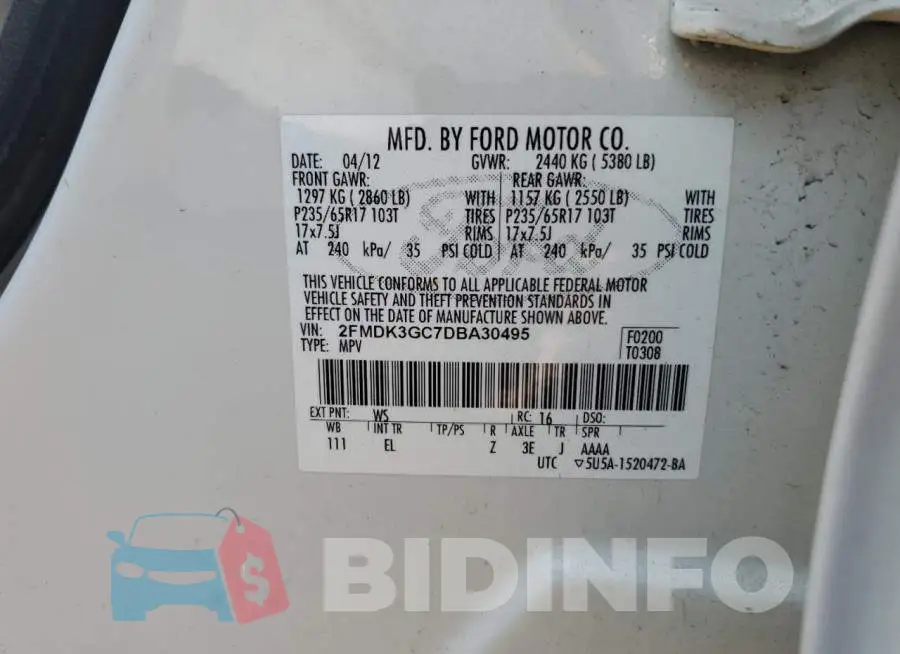 2FMDK3GC7DBA30495 Photo# 10