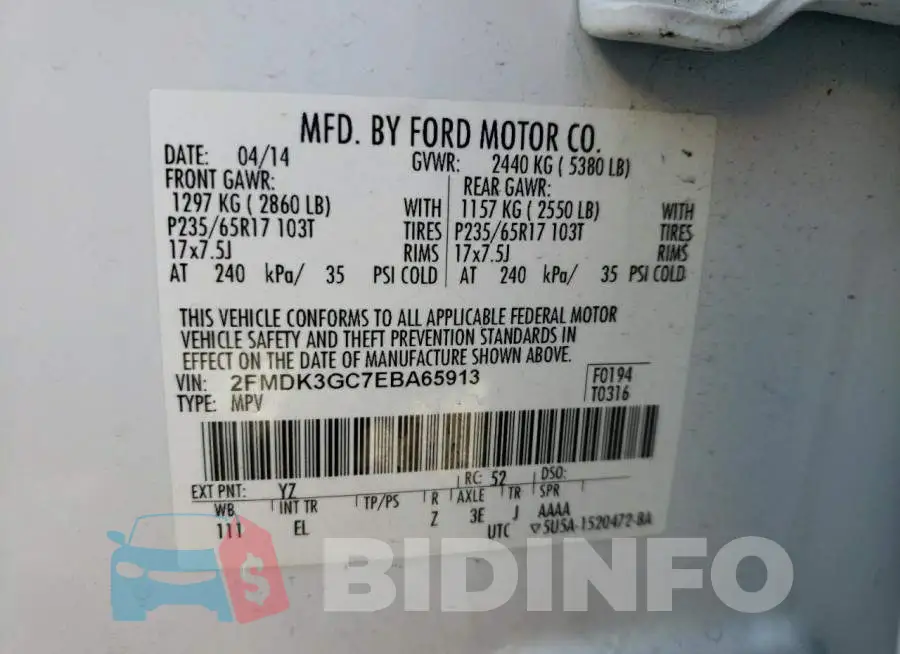 2FMDK3GC7EBA65913 Photo# 13