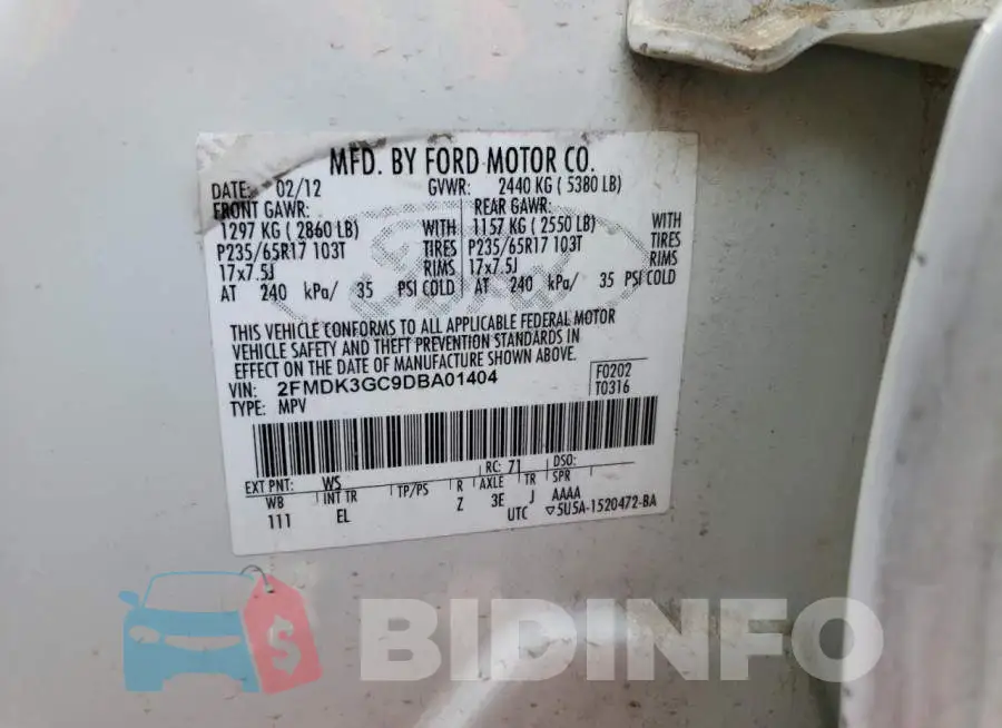 2FMDK3GC9DBA01404 Photo# 10