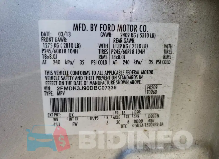 2FMDK3J90DBC07336 Photo# 10