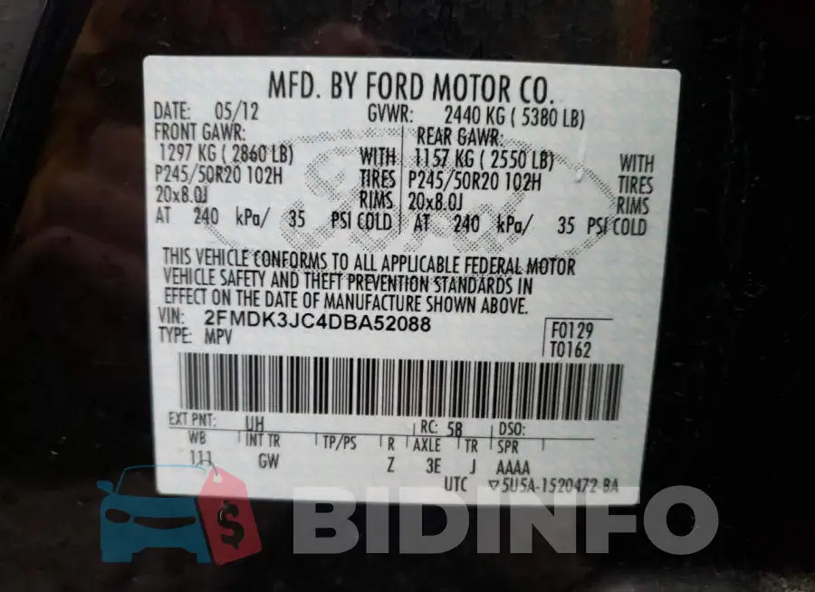 2FMDK3JC4DBA52088 Photo# 10