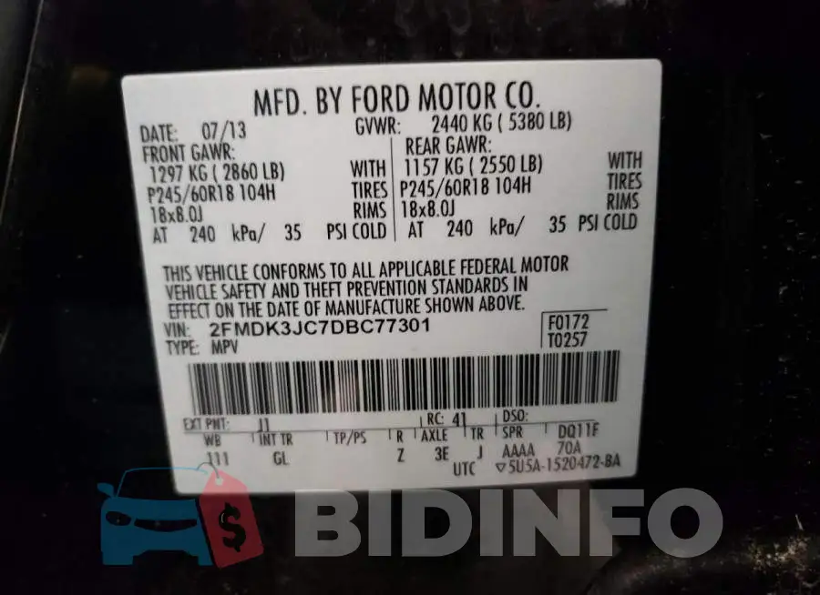 2FMDK3JC7DBC77301 Photo# 10
