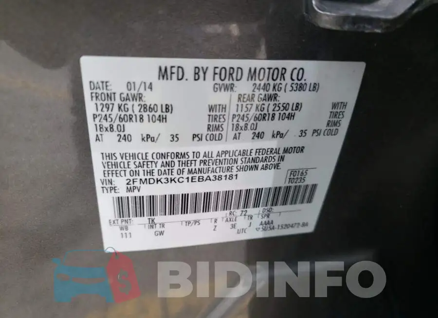 2FMDK3KC1EBA38181 Photo# 10